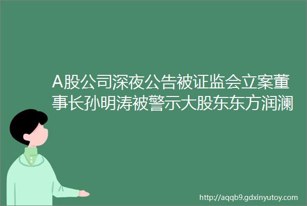 A股公司深夜公告被证监会立案董事长孙明涛被警示大股东东方润澜部分股份被强制平仓