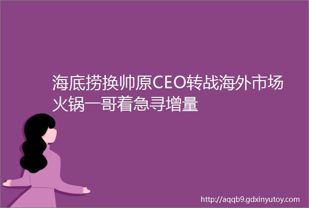 海底捞换帅原CEO转战海外市场火锅一哥着急寻增量